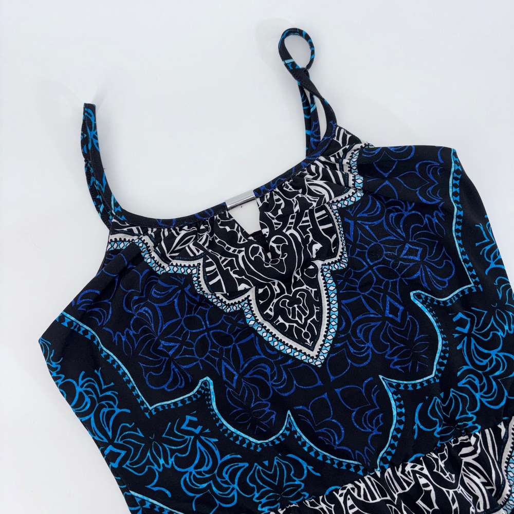 White House Black Market Blue‎ Medallion Tile Print Maxi Dress XXS Black Slvless